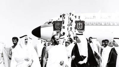 Sheikh Zayed arrives in Saudi Arabia for Hajj, October 27, 1979. Courtesy: Al Ittihad