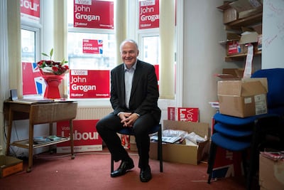 Labour candidate John Grogan in his campaign office in Keighley, northern England. AFP