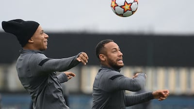 Kylian Mbappe and Neymar at training. AFP