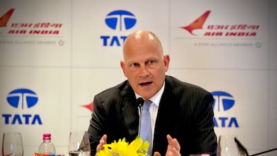 Air India's managing director and chief executive Campbell Wilson addresses a press conference in Gurugram on Tuesday. AP