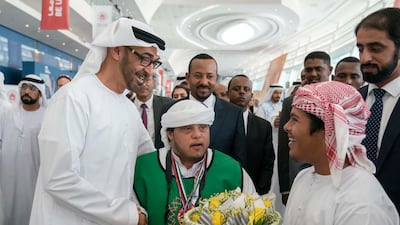 Sheikh Mohamed bin Zayed and Mr Ahmed tour the Special Olympics World Games Abu Dhabi 2019.