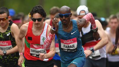 Mo Farah at the start of the men's elite race at Vitality London 10,000m on Monday, May 2, 2022. Getty
