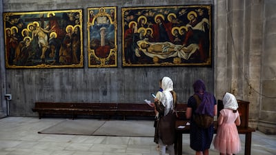 Paintings on display at the church.