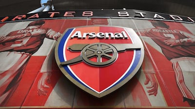 The crest of English Premier League side Arsenal at the Emirates Stadium in London. Andy Rain / EPA