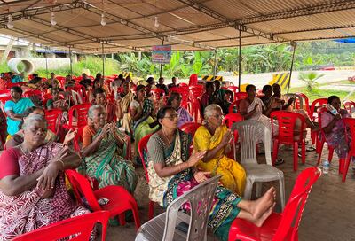 Women from a fishing community attend a protest against the construction of the proposed Vizhinjam Port in the southern state of Kerala, India, November 9, 2022. (REUTERS)