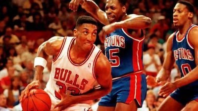 Scottie Pippen, left, was able to handle the Detroit Pistons' defence but not his finances, even though he made more than US$180 million over his career.