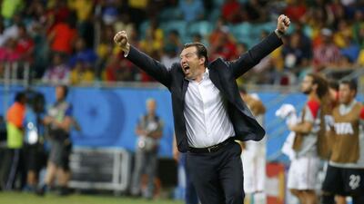 Belgium's coach Marc Wilmots is done celebrating and has his team focused on Argentina. Yves Herman / Reuters