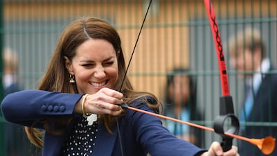 Catherine tries her hand at archery on visit to The Way Youth Zone in Wolverhampton in May 2021