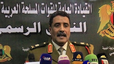 Ahmad Al Mesmari, spokesman for Field Marshal Khalifa Haftar's forces, announces the Libyan National Army had taken control of the coastal city of Sirte from factions loyal to the Tripoli government. AFP