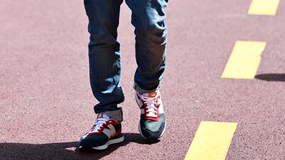 Tom Holland, in a cream jumper, jeans and New Balance trainers, attends the Formula One Grand Prix of Monaco on May 23, 2021 in Monte-Carlo. Getty Images