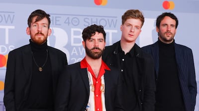 Members of the British band Foals (L-R) Edwin Congreave, Yannis Philippakis, Jack Bevan and Jimmy Smith arrive for the Brit Awards 2020 at the O2 Arena in London, Britain. EPA