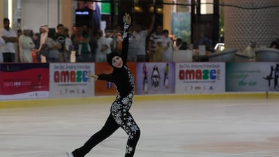 She became the first international competitive Emirati figure skater in 2014, competing at the Dubai Golden Cup. Jeffrey E Biteng / The National