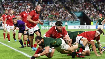South Africa's Cobus Reinach scores a try. Reuters