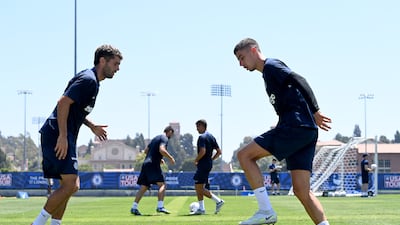 Christian Pulisic and Kai Havertz of Chelsea during training in Los Angeles.