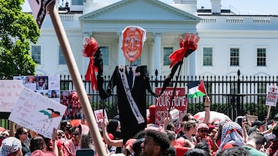Pro-Palestinian demonstrators rally outside the White House on June 8, to protest against Israel's actions in Gaza. AFP