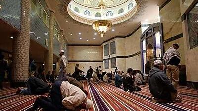 American Muslim leaders are trying to open Islamic centres and mosques around the United States, and often face vocal opposition. Above, prayers at the King Fahd Mosque near Los Angeles.