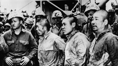Japanese prisoners of war captured in the battle for Iwo Jima Island. Getty Images