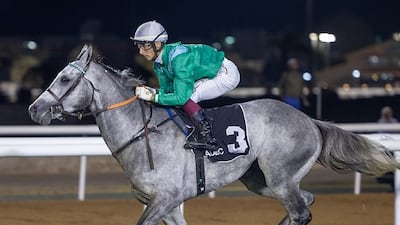 Antonio Fresu and RB Kingmaker eases to victory in the Arabian Triple Crown Round 3 at Abu Dhabi’s final meeting of the season on Thursday, March 30, 2023. Photo: Adiyat Racing Plus