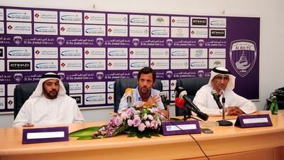 Quique Sanchez Flores being unveiled as the new Al Ain manager as a news conference on Saturday. Cortesy Al Ain FC