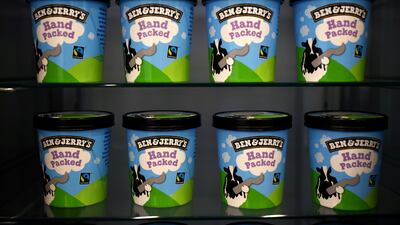 Tubs of Ben & Jerry's ice cream with the Fair Trade logo on sale in a shop in the UK. The company was bought by Unilever in a $326m deal in 2000. Reuters