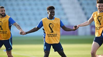 Kyle Walker, Bukayo Saka and Declan Rice. AFP