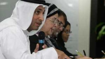 Panel speakers at an education forum included, from left, Dr Abdulla al Karam, Dr Samia al Farra, Robin Campbell and Dr Fatma Abdulla.