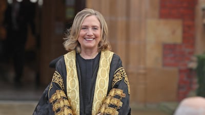The former US secretary of state Hillary Clinton was installed as the chancellor of Queen's University during a ceremony in Belfast. PA.
