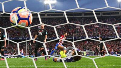 Atletico Madrid’s Yannick Carrasco celebrates his third goal. Sergio Perez / Reuters