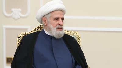 A handout picture released by the Iranian presidency shows the deputy chief of Lebanon's Hezbollah group, Naim Qassem, during a meeting with iran's new president in Tehran on July 29, 2024. (Photo by Iranian Presidency / AFP) / === RESTRICTED TO EDITORIAL USE - MANDATORY CREDIT "AFP PHOTO / HO / IRANIAN PRESIDENCY" - NO MARKETING NO ADVERTISING CAMPAIGNS - DISTRIBUTED AS A SERVICE TO CLIENTS ===