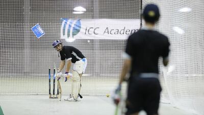 UAE Under 19 cricketer Dan D'Souza practices batting in the nets at the ICC Academy in Dubai. Sarah Dea / The National / October 22, 2013