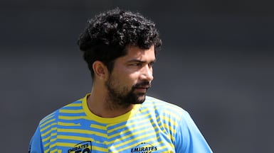 Ajay Kumar took five wickets for Emirates Blues against Fujairah in the Emirates D50 at the ICC Academy in Dubai. Chris Whiteoak / The National