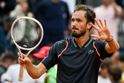 Daniil Medvedev celebrates after defeating Bernabe Zapata Miralles in the third round of the Italian Open in Rome on May 15, 2023. AFP