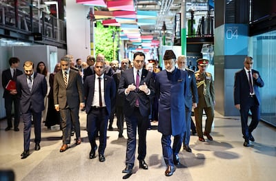 The Sultan of Oman with the UK's Minister of State for Trade, Anas Sarwar, during a visit to Here East in East London. Reuters