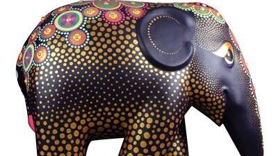'Bindi' by Catherine Knowles: "The inspiration for Bindi comes from the Asian tradition of adorning and decorating elephants with paint and jewels. Bindi is painted in purple and gold colours because elephants are such regal and proud animals."Courtesy Elephant Parade