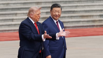 Chinese President Xi Jinping hosts US President Donald Trump at the Great Hall of the People in Beijing in May. Getty Images