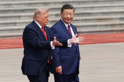 US President Donald Trump and Chinese President Xi Jinping attend a welcome ceremony at the Great Hall of the People in Beijing. Getty Images