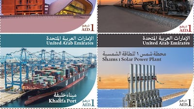 The Emirates Post Group has issued a set of commemorative stamps on Key Strategic Projects of Sheikh Khalifa bin Zayed, President of the UAE.Courtesy Emirates Post Group