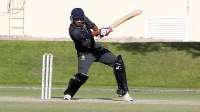 The UAE's Zahoor Khan bats against a UAE Development Team at The Sevens cricket pitch in Dubai. Pawan Singh / The National