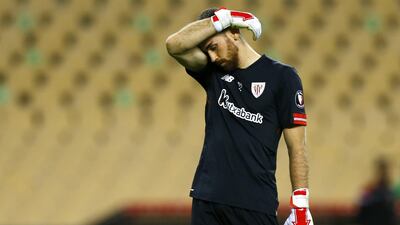 Athletic Bilbao's Unai Simon reacts. Reuters