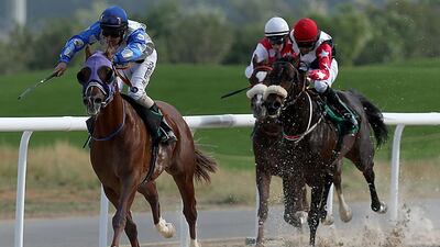 Jockey Royston Ffrench will ride Need to Know, left, at Meydan Racecourse's second meeting of the season on Thursday night. Satish Kumar / The National
