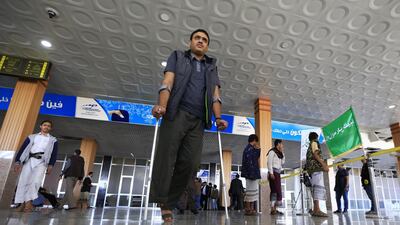 A wounded Yemeni rebel awaits his evacuation to the Omani capital Muscat at the Sanaa International Airport, on December 3, 2018. AFP.