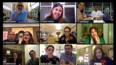 Diners join together through Zoom for the Table Tales 'Distance Social Dinner Party’. The National