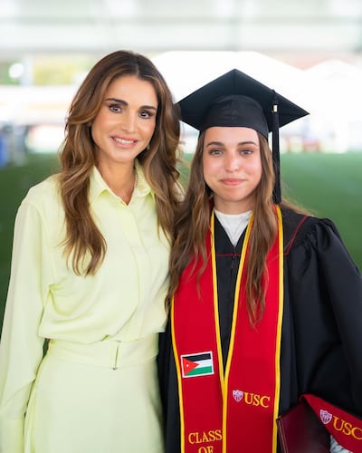Queen Rania with Princess Salma at her graduation from the University of Southern California. Queen Rania / Instagram