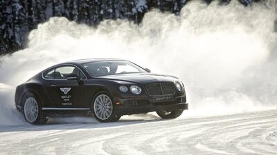 Jamie Morrow during an ice-driving demonstration. Courtesy Bentley