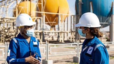 Safa Al Saeedi, 29, right, and Dalal Abdelamir, 24, two of 180 women among the 5,000 employees at Basrah Gas Company near the southern Iraqi city of Basra. All photos by AFP
