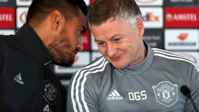 Manchester United goalkeeper Sergio Romero (left) and manager Ole Gunnar Solskjaer during the press conference at the AON Training Complex, Manchester.
