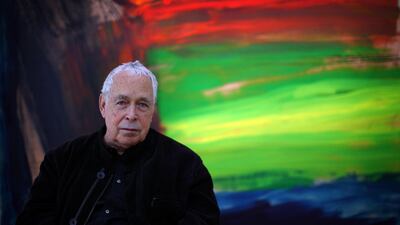 Howard Hodgkin poses next to a detail of his painting 'Where The Deer And The Antelope Play 2001-2007' at Modern Art Oxford which staged his major exhibition on June 17, 2010 in Oxford, England. Christopher Furlong / Getty Images