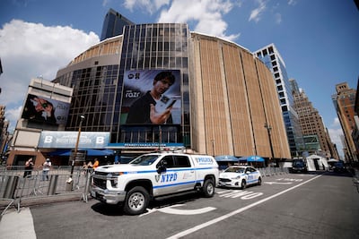 Police provide security outside Madison Square Garden, the venue for the 'celebrity wedding of the decade'. AFP
