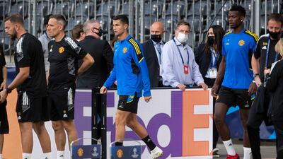 Manchester United's Cristiano Ronaldo arrives at training. AP