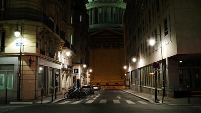 An empty street near the Pantheon square, in Paris on March 21, 2020. French President Emmanuel Macron has said that people are allowed to leave their residences only for necessary activities such as shopping for food, going to work or taking a walk. AP Photo